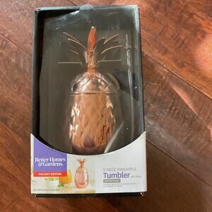 Better Homes and Garden Copper Pineapple Tumbler w/ Straw Holiday Edition NWT